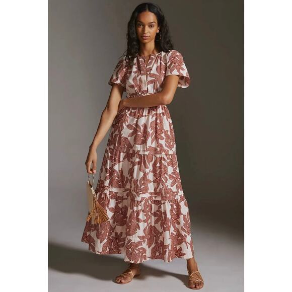 Anthropologie Dresses & Skirts - Anthropologie The Somerset Tiered Maxi Dress V-Neck Neutral Dotted Floral - Med
